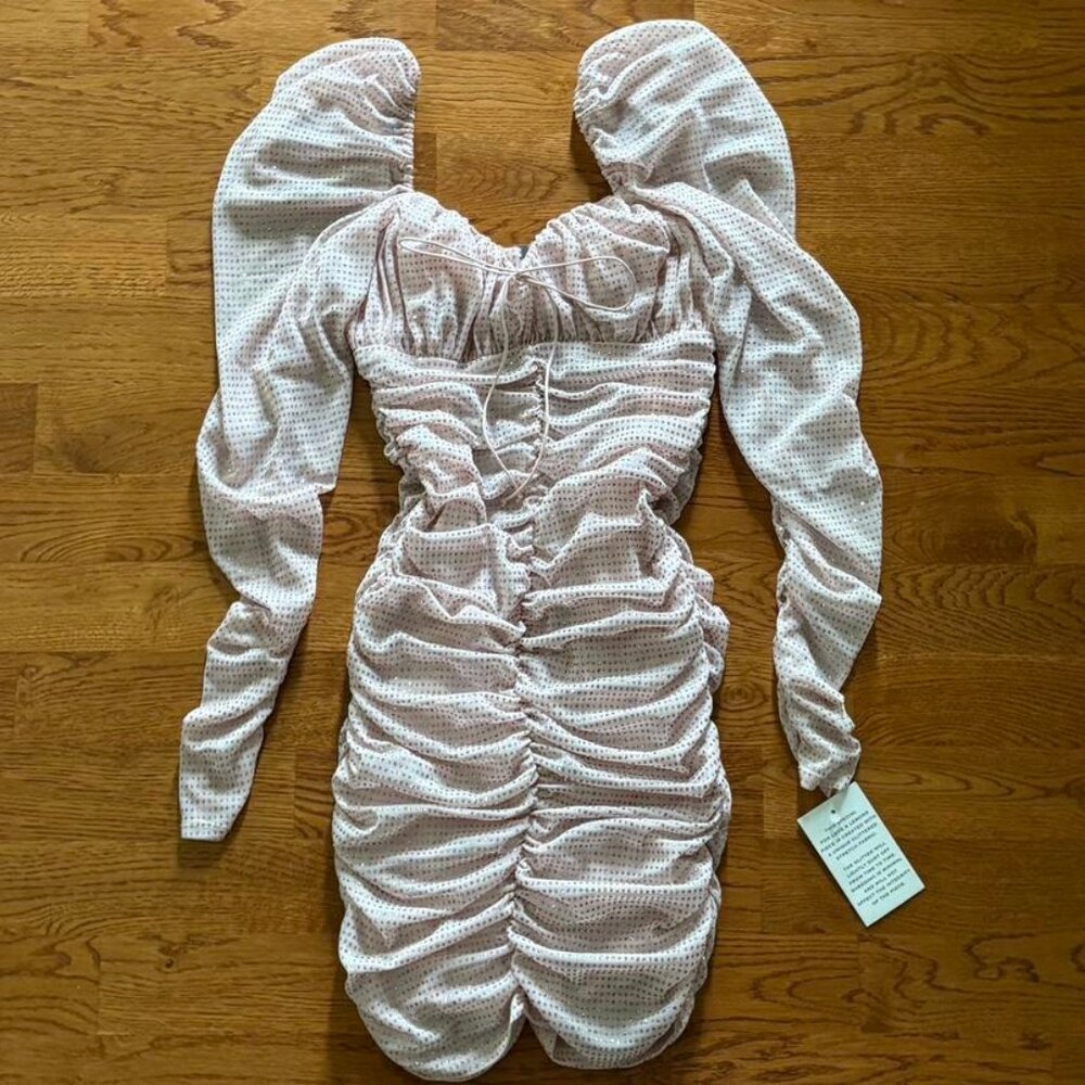 NWT For Love and Lemons All That Glitters Pink Long Sleeve Mini Dress XXS Blush